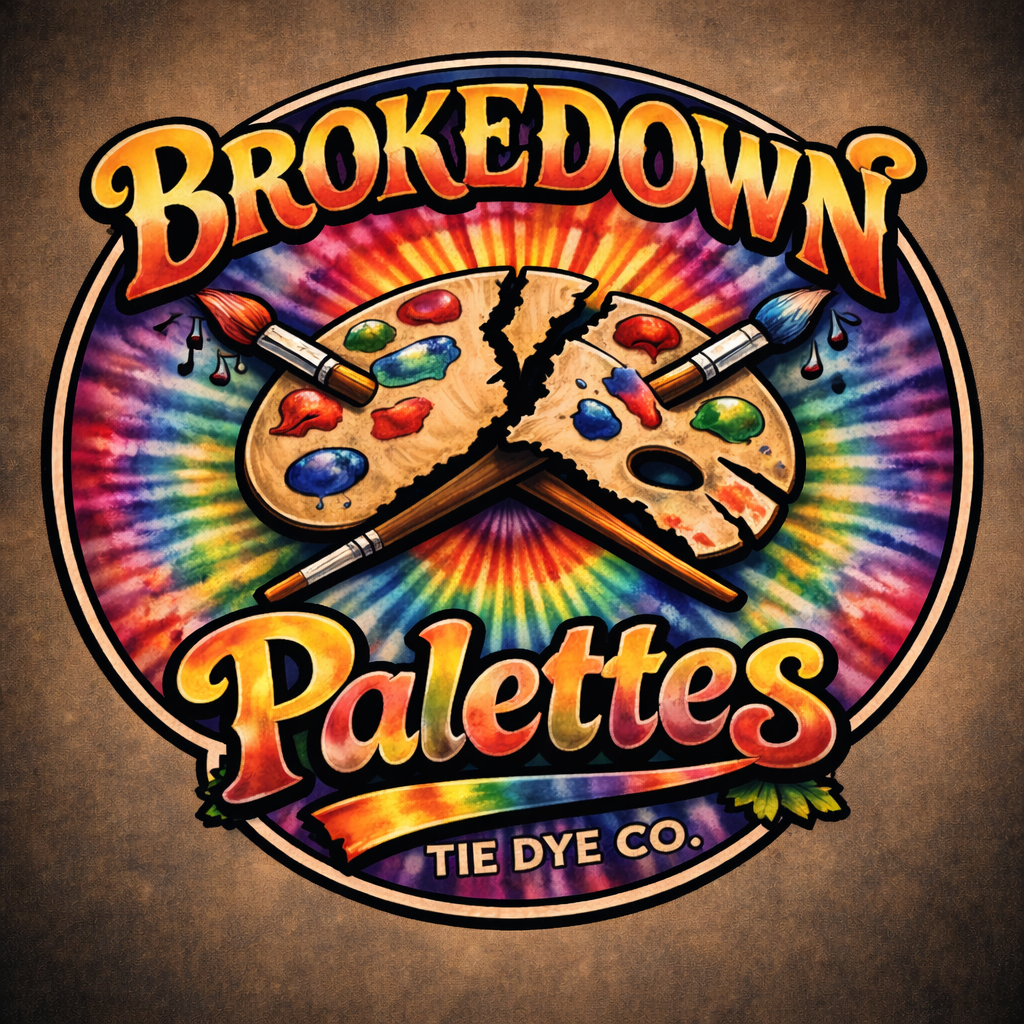 Home Brokedown Palettes tie dye logo.